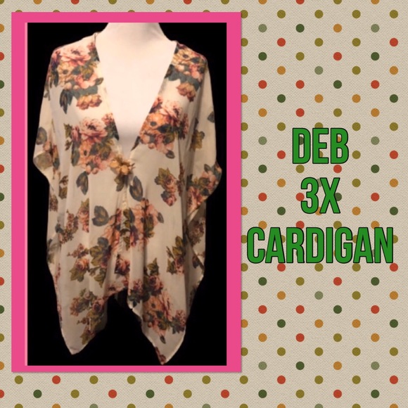 Deb Tops - Deb’s Cream and floral cardigan size 2X